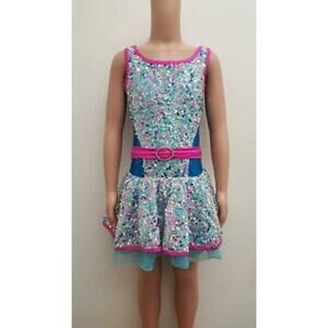 Dance Costume Curtain Call E1389 Large Adult Blue Colorful Jazz Ballet